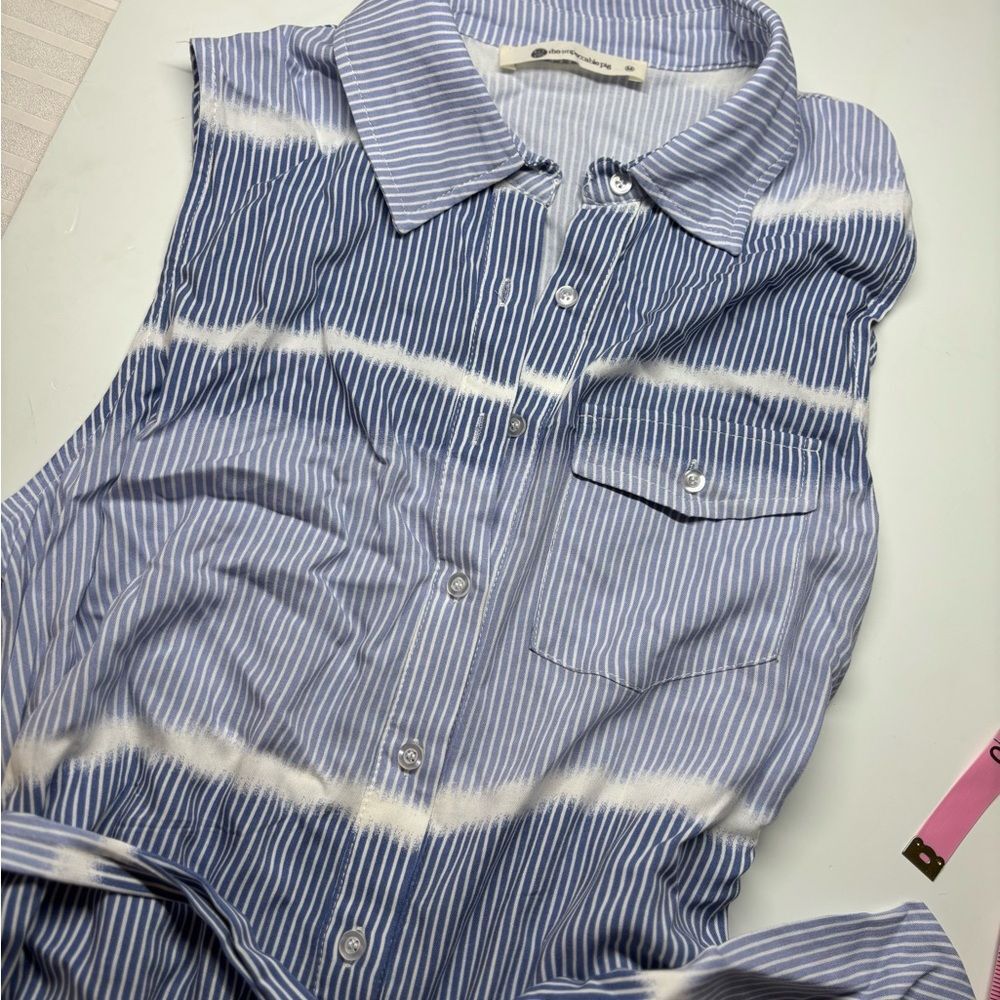 The Impeccable Pig Button-Down Sleeveless Dress - Blue & White - M - Picture 7 of 7
